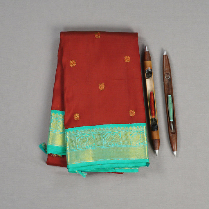 Hayagrivas Maroon Red Handloom Kanjivaram Silk Saree with Sea Green Border BBD1108K3-2