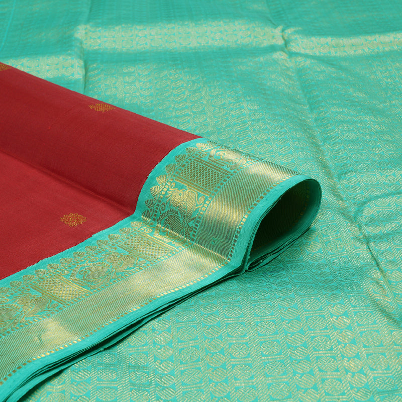 Hayagrivas Maroon Red Handloom Kanjivaram Silk Saree with Sea Green Border BBD1108K3-2