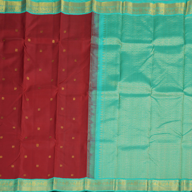 Hayagrivas Maroon Red Handloom Kanjivaram Silk Saree with Sea Green Border BBD1108K3-2