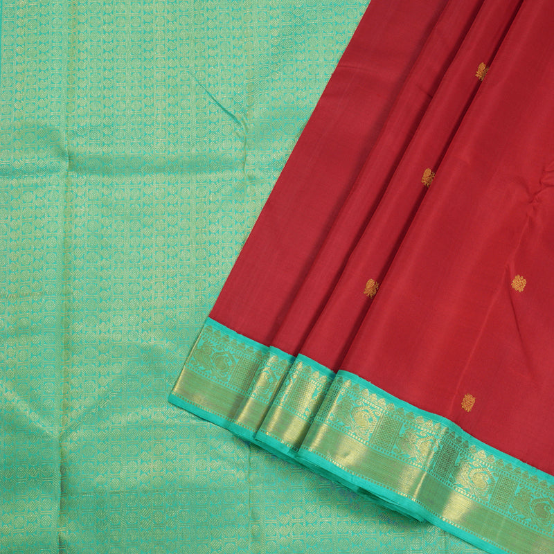 Hayagrivas Maroon Red Handloom Kanjivaram Silk Saree with Sea Green Border BBD1108K3-2