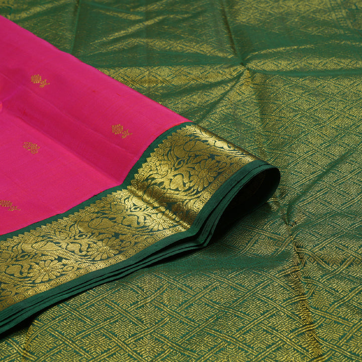 Hayagrivas Reddish Pink Handloom Kanjivaram Silk Saree with Bottle Green Border BBD1108K4-1