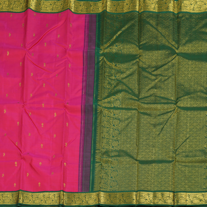 Hayagrivas Reddish Pink Handloom Kanjivaram Silk Saree with Bottle Green Border BBD1108K4-1