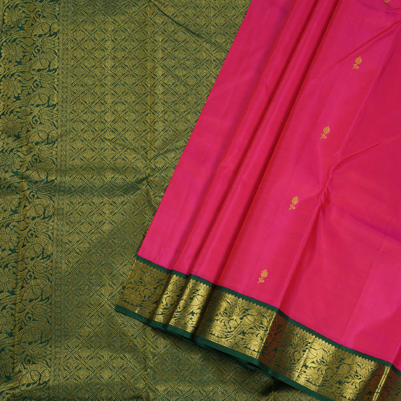 Hayagrivas Reddish Pink Handloom Kanjivaram Silk Saree with Bottle Green Border BBD1108K4-1