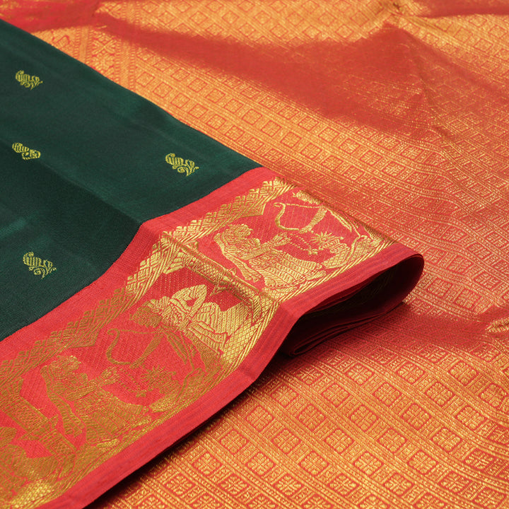 Hayagrivas Luxe Bottle Green Handloom Kanjivaram Silk Saree with Red Border BBD1108K5-1