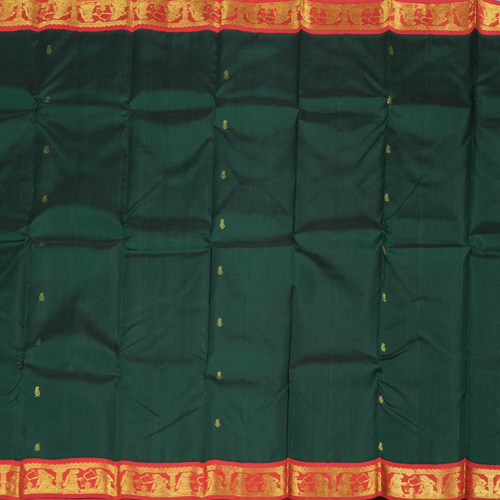 Hayagrivas Luxe Bottle Green Handloom Kanjivaram Silk Saree with Red Border BBD1108K5-1