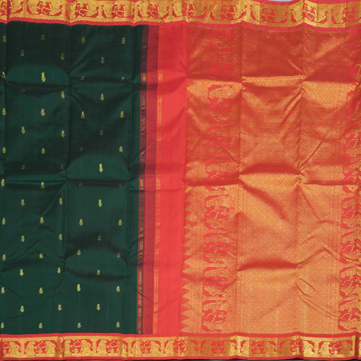 Hayagrivas Luxe Bottle Green Handloom Kanjivaram Silk Saree with Red Border BBD1108K5-1
