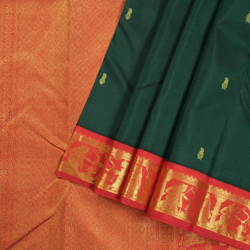 Hayagrivas Luxe Bottle Green Handloom Kanjivaram Silk Saree with Red Border BBD1108K5-1