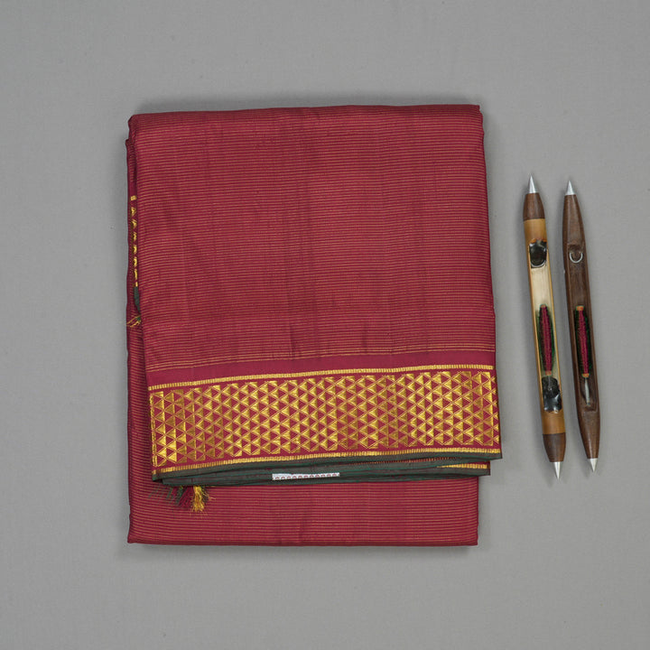 Hayagrivas Handloom Maroon Ten Yards Silk Madisar Saree BBD1109K1-1