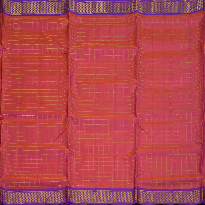 Hayagrivas Orangish Pink Handloom Kanjivaram Ten Yards Silk Saree with Purple Border BBD1109K4-1