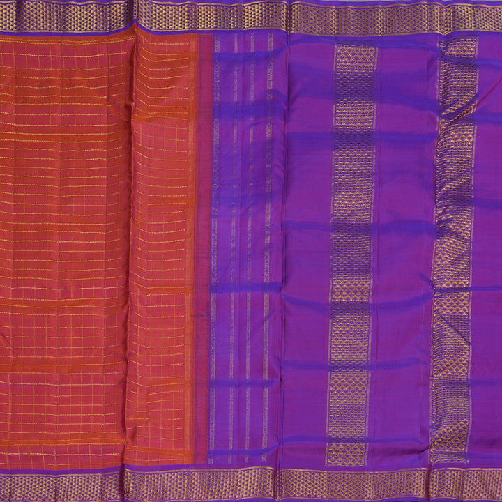 Hayagrivas Orangish Pink Handloom Kanjivaram Ten Yards Silk Saree with Purple Border BBD1109K4-1