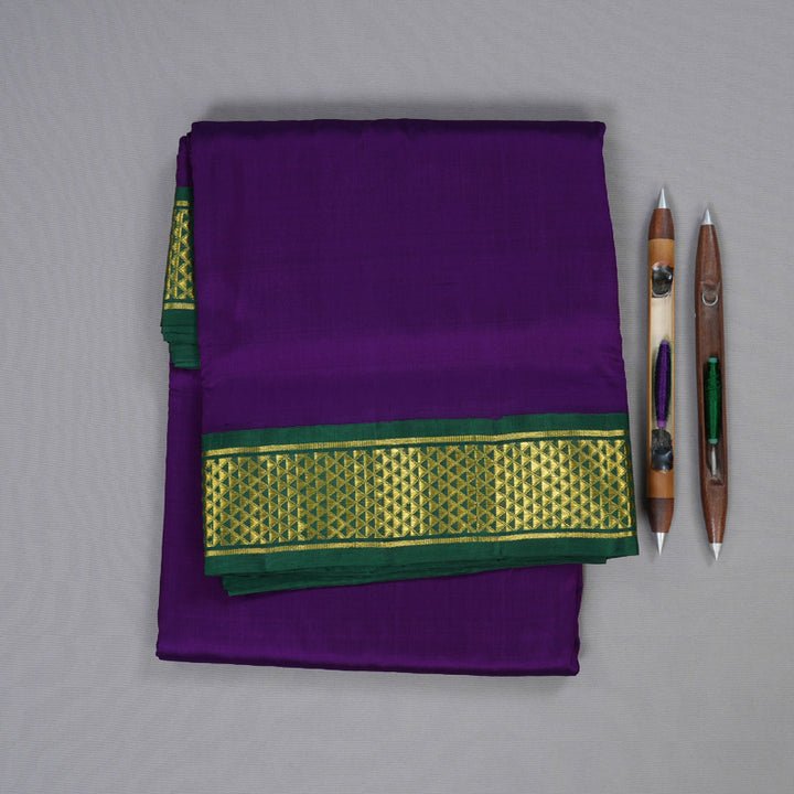 Hayagrivas Purplish Blue Handloom Kanjivaram Ten Yards Silk Saree with Bottle Green Border BBD1109K8-1