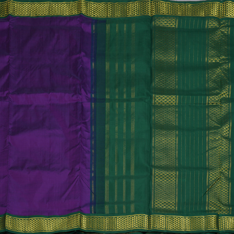 Hayagrivas Purplish Blue Handloom Kanjivaram Ten Yards Silk Saree with Bottle Green Border BBD1109K8-1