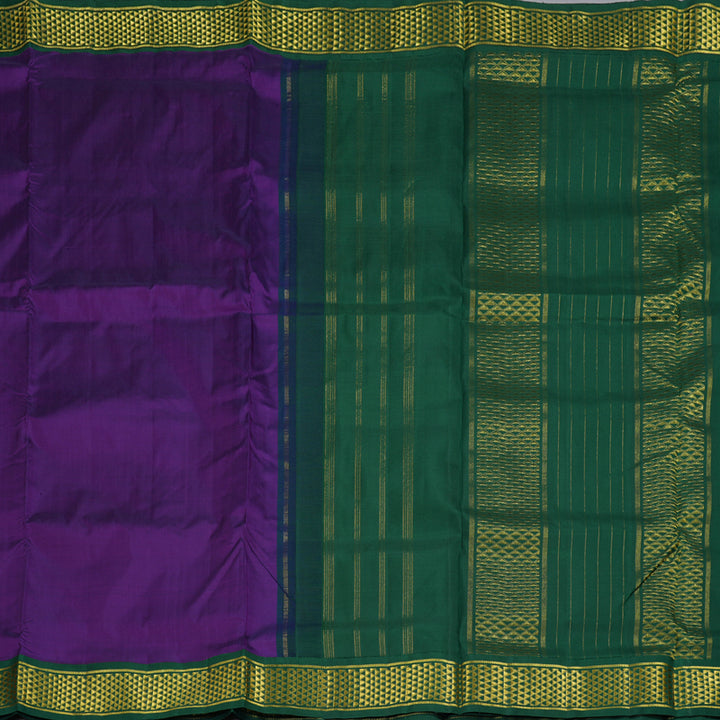 Hayagrivas Purplish Blue Handloom Kanjivaram Ten Yards Silk Saree with Bottle Green Border BBD1109K8-1