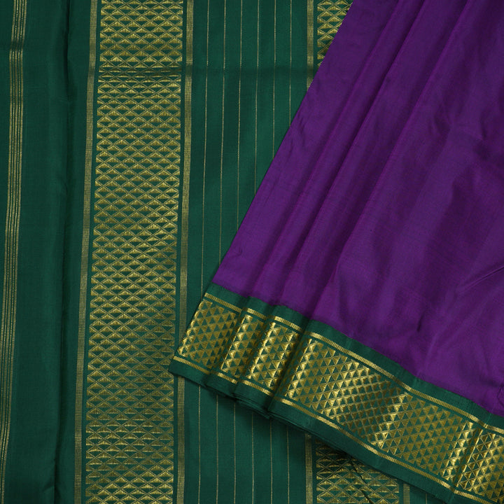 Hayagrivas Purplish Blue Handloom Kanjivaram Ten Yards Silk Saree with Bottle Green Border BBD1109K8-1