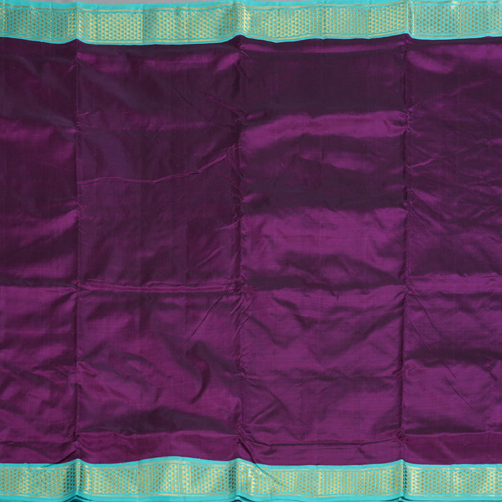 Hayagrivas Purple Handloom Kanjivaram Ten Yards Silk Saree with Sea Blue Border BBD1109K9-2