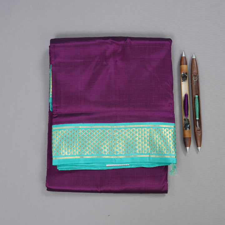 Hayagrivas Purple Handloom Kanjivaram Ten Yards Silk Saree with Sea Blue Border BBD1109K9-2
