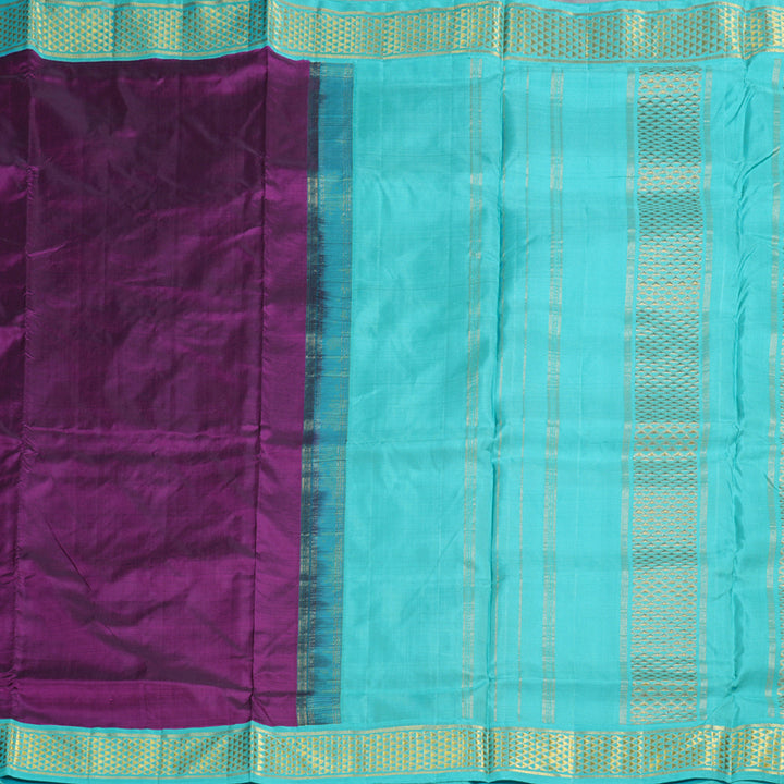 Hayagrivas Purple Handloom Kanjivaram Ten Yards Silk Saree with Sea Blue Border BBD1109K9-2