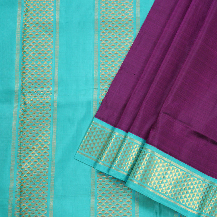 Hayagrivas Purple Handloom Kanjivaram Ten Yards Silk Saree with Sea Blue Border BBD1109K9-2