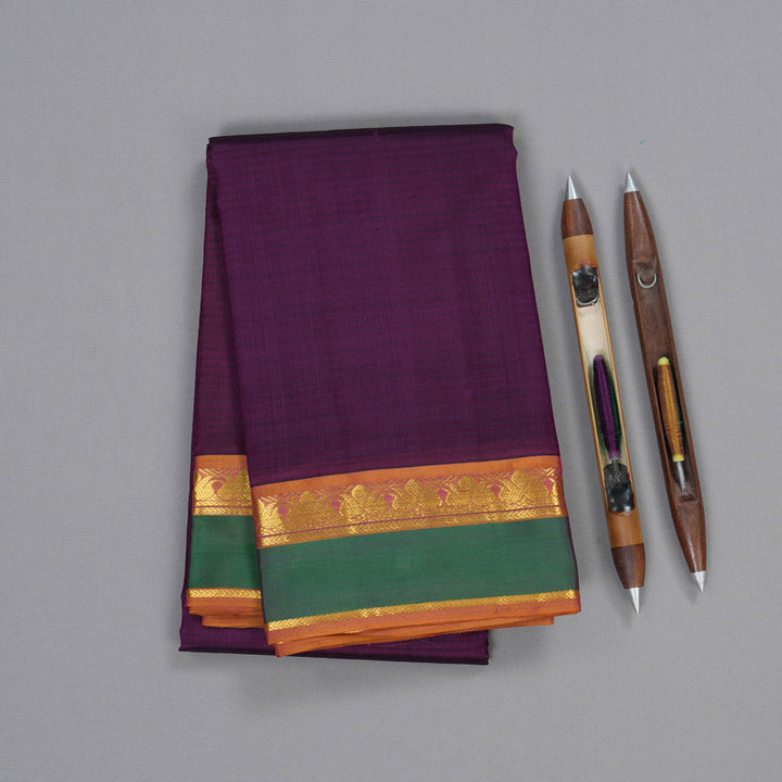 Hayagrivas Dark Purple Handloom Kanjivaram Silk Saree with Honey Mustard Border BBD1110K1-16