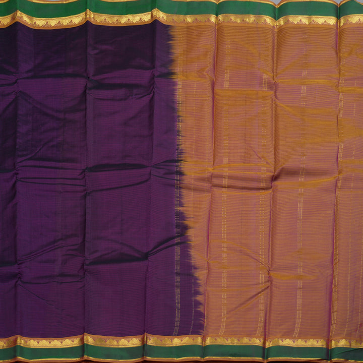 Hayagrivas Dark Purple Handloom Kanjivaram Silk Saree with Honey Mustard Border BBD1110K1-16