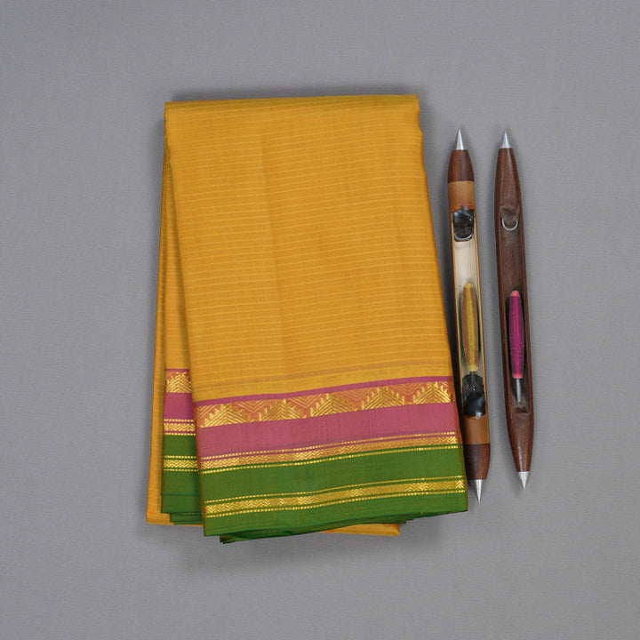 Hayagrivas Mustard Handloom Kanjivaram Silk Saree with Pink With Green Border BBD1110K1-4