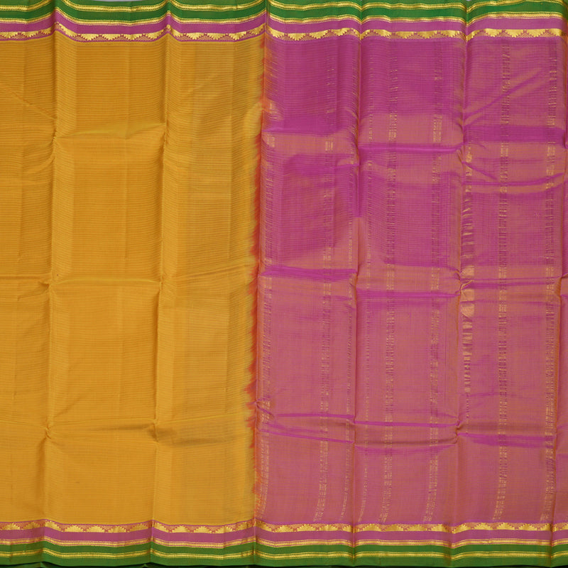 Hayagrivas Mustard Handloom Kanjivaram Silk Saree with Pink With Green Border BBD1110K1-4