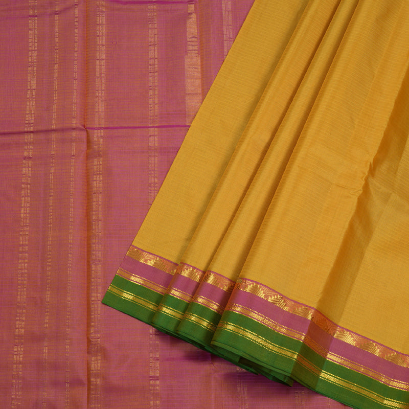 Hayagrivas Mustard Handloom Kanjivaram Silk Saree with Pink With Green Border BBD1110K1-4