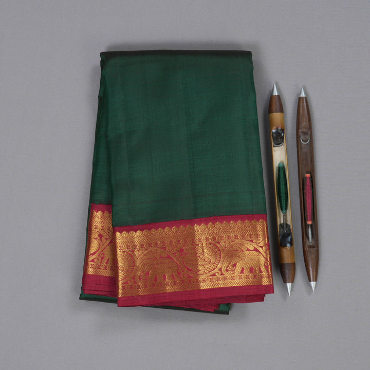 Hayagrivas Bottle Green Handloom Kanjivaram Silk Saree with Maroon Border BBD1111K9-1