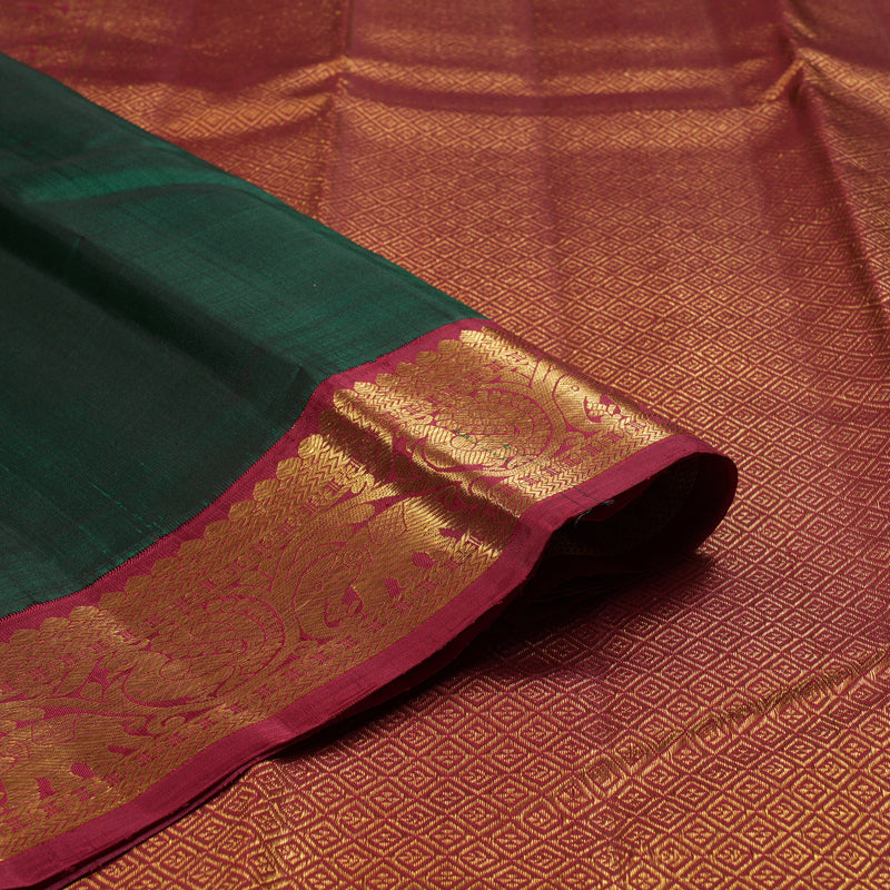 Hayagrivas Bottle Green Handloom Kanjivaram Silk Saree with Maroon Border BBD1111K9-1