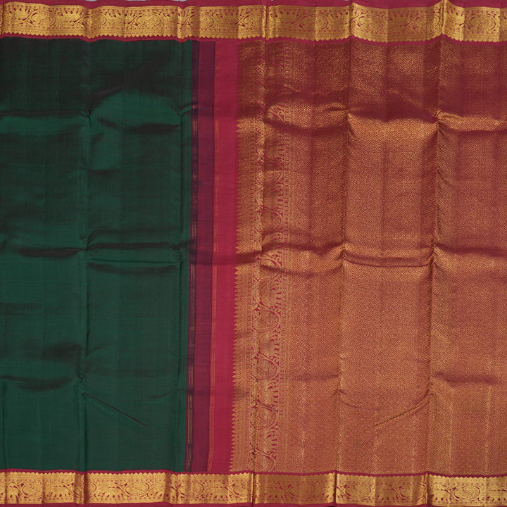 Hayagrivas Bottle Green Handloom Kanjivaram Silk Saree with Maroon Border BBD1111K9-1