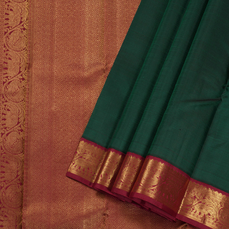 Hayagrivas Bottle Green Handloom Kanjivaram Silk Saree with Maroon Border BBD1111K9-1