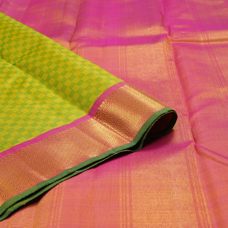 Hayagrivas Lemon Green Handloom Kanjivaram Silk Saree with Dual Tone (Pink With Yellow) Border BBD1112K4-1