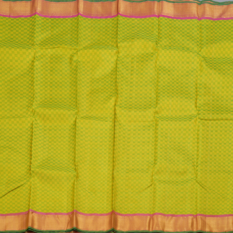 Hayagrivas Lemon Green Handloom Kanjivaram Silk Saree with Dual Tone (Pink With Yellow) Border BBD1112K4-1