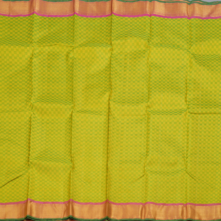 Hayagrivas Lemon Green Handloom Kanjivaram Silk Saree with Dual Tone (Pink With Yellow) Border BBD1112K4-1