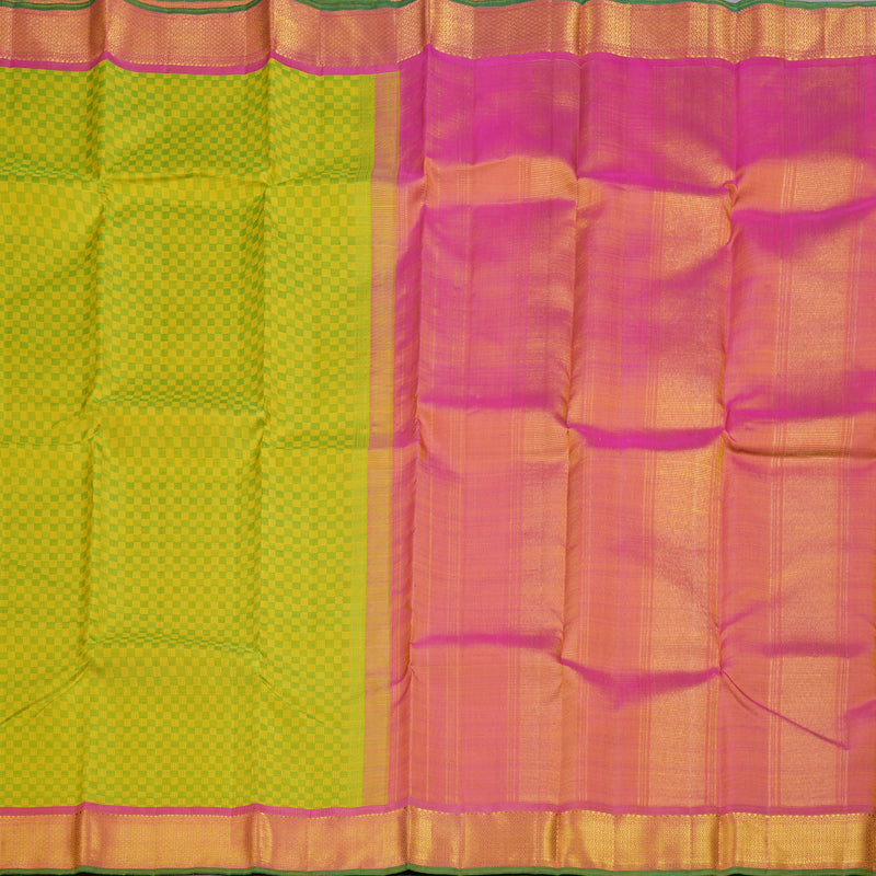 Hayagrivas Lemon Green Handloom Kanjivaram Silk Saree with Dual Tone (Pink With Yellow) Border BBD1112K4-1