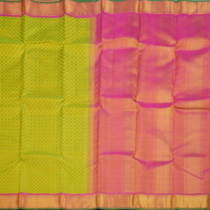 Hayagrivas Lemon Green Handloom Kanjivaram Silk Saree with Dual Tone (Pink With Yellow) Border BBD1112K4-1