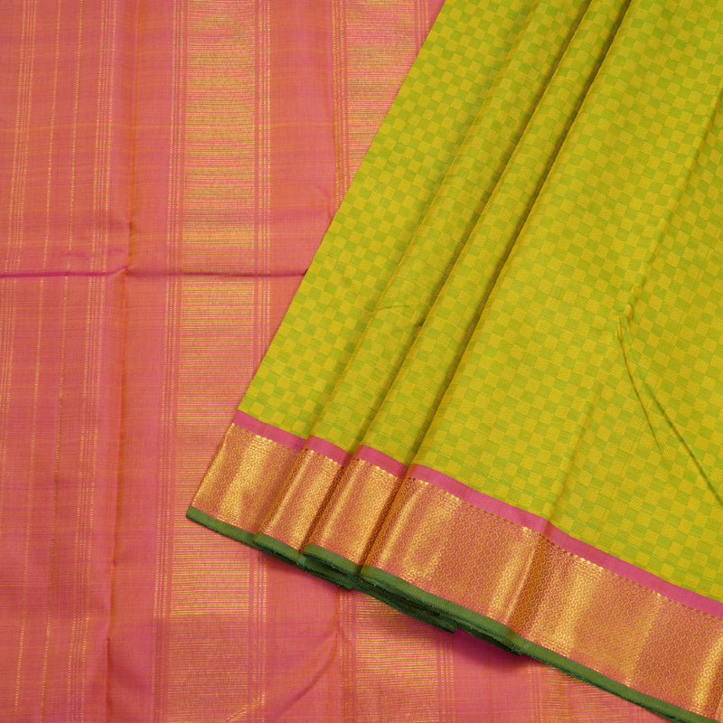 Hayagrivas Lemon Green Handloom Kanjivaram Silk Saree with Dual Tone (Pink With Yellow) Border BBD1112K4-1