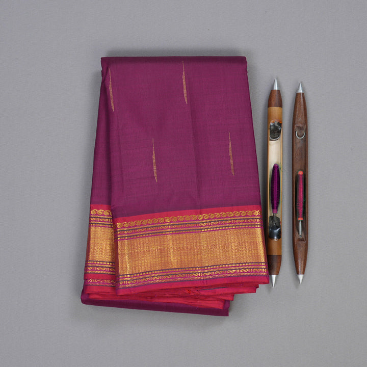 Hayagrivas Purple Handloom Kanjivaram Silk Saree with Reddish Pink Border BBD1112K8-1