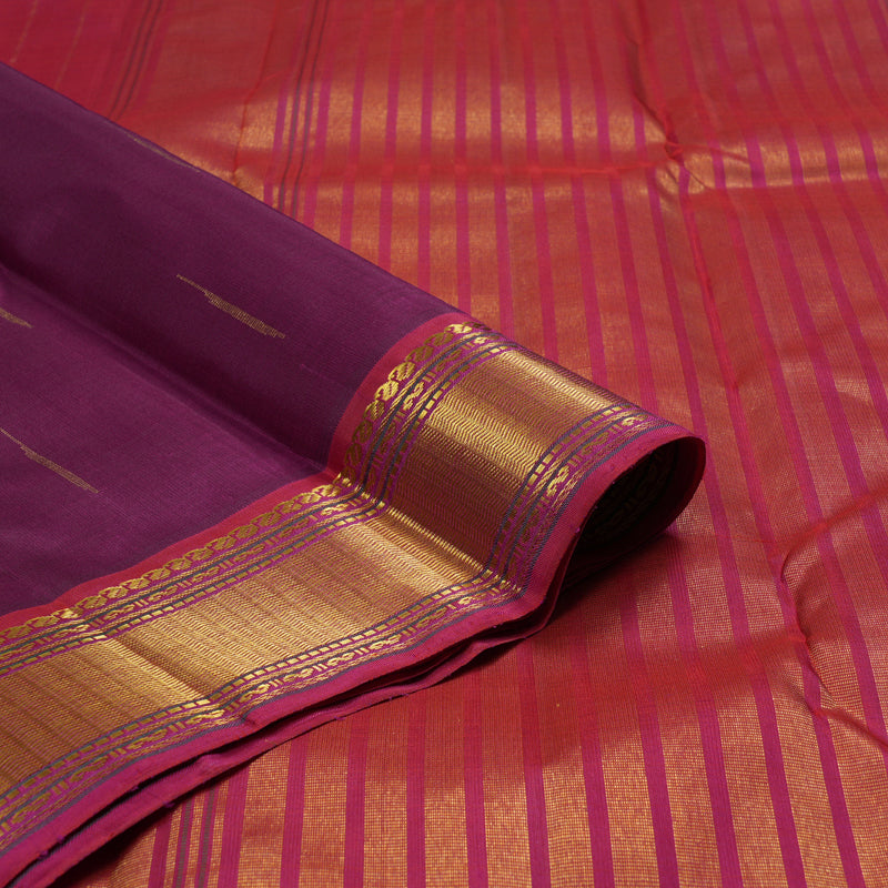 Hayagrivas Purple Handloom Kanjivaram Silk Saree with Reddish Pink Border BBD1112K8-1