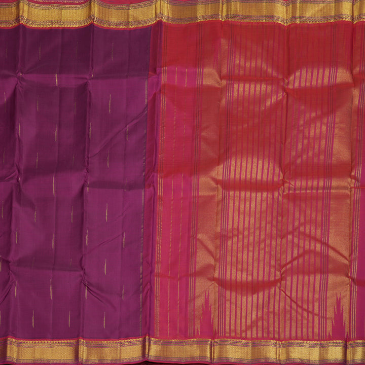 Hayagrivas Purple Handloom Kanjivaram Silk Saree with Reddish Pink Border BBD1112K8-1