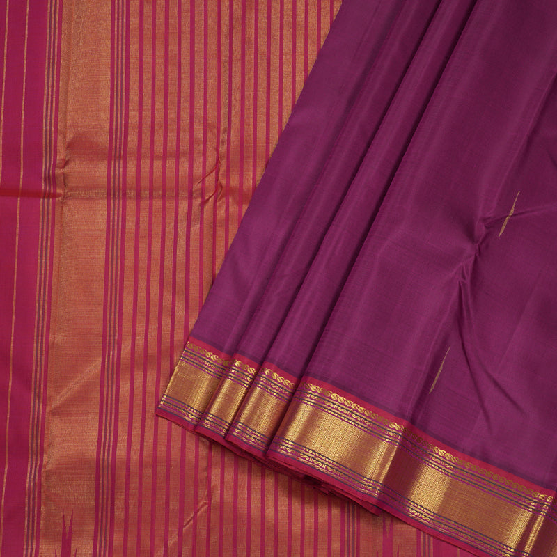 Hayagrivas Purple Handloom Kanjivaram Silk Saree with Reddish Pink Border BBD1112K8-1