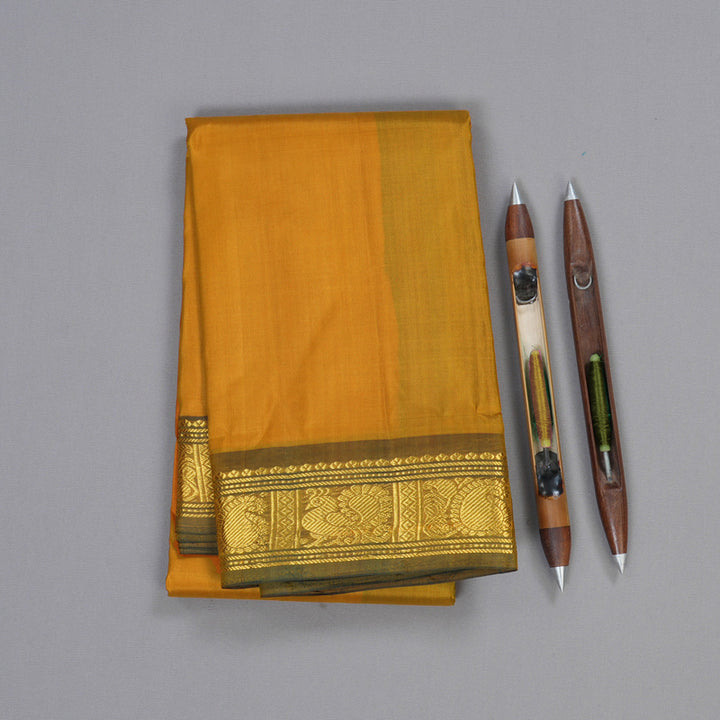 Hayagrivas Mustard Handloom Kanjivaram Silk Saree with Dual Tone(Green With Yellow) Border BBD1113K1-12