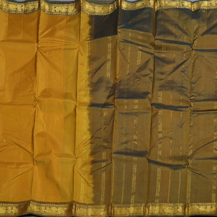 Hayagrivas Mustard Handloom Kanjivaram Silk Saree with Dual Tone(Green With Yellow) Border BBD1113K1-12