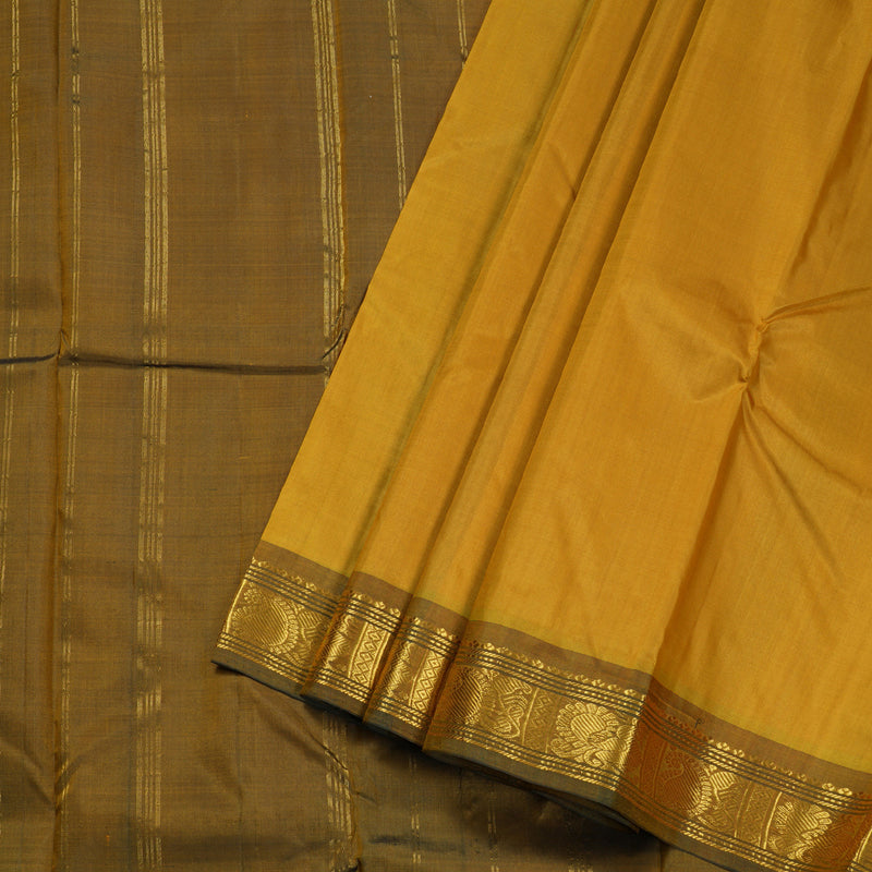 Hayagrivas Mustard Handloom Kanjivaram Silk Saree with Dual Tone(Green With Yellow) Border BBD1113K1-12