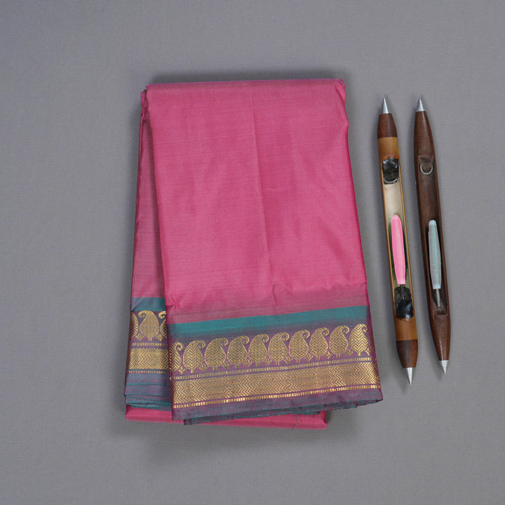 Hayagrivas Rose Pink Handloom Kanjivaram Silk Saree with Dual Tone (Sea Blue With Pink) Border BBD1113K1-13