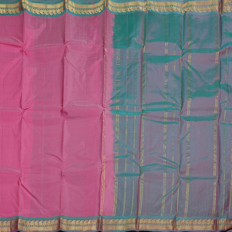 Hayagrivas Rose Pink Handloom Kanjivaram Silk Saree with Dual Tone (Sea Blue With Pink) Border BBD1113K1-13