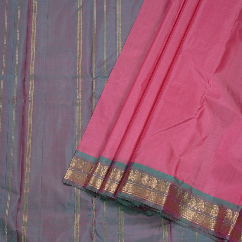 Hayagrivas Rose Pink Handloom Kanjivaram Silk Saree with Dual Tone (Sea Blue With Pink) Border BBD1113K1-13