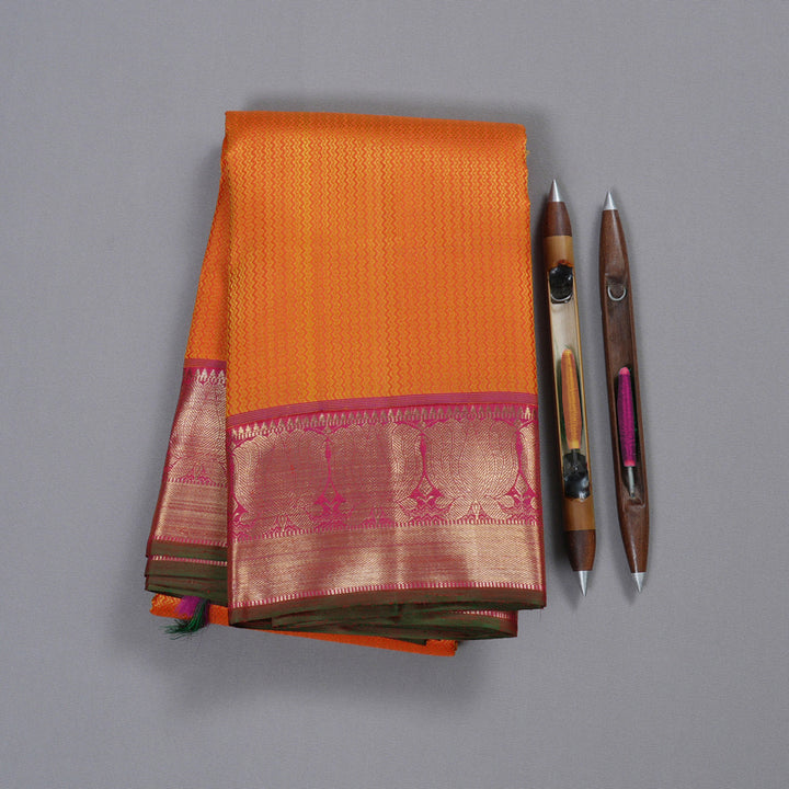 Hayagrivas Dark Orange Handloom Kanjivaram Silk Saree with Redish Pink Border BBD1117K1-1