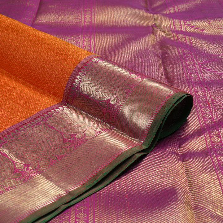 Hayagrivas Dark Orange Handloom Kanjivaram Silk Saree with Redish Pink Border BBD1117K1-1