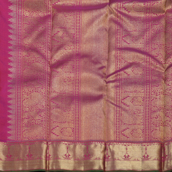 Hayagrivas Dark Orange Handloom Kanjivaram Silk Saree with Redish Pink Border BBD1117K1-1